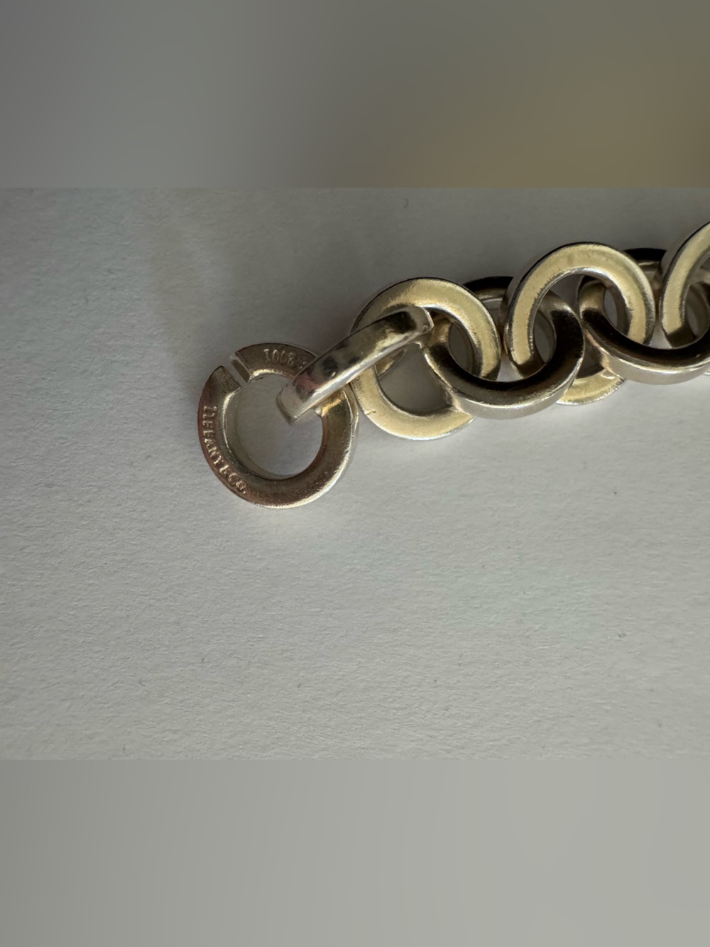 Tiffany & Co. Round Circle Link Sterling Silver Bracelet with middle gold link - Picture 2 of 4